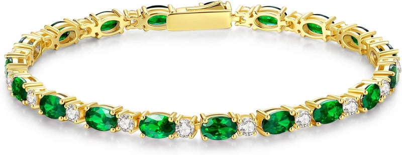 Fancime 14K Gold Plated Birthstone Bracelets 4mm Sterling Silver Tennis Bracelets Gold Bracelets Birthday Jewelry Gifts for Women 7" - Image 1